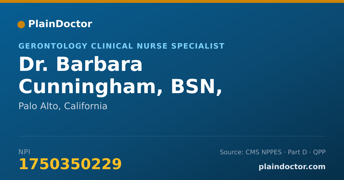 Shareable card for Barbara Cunningham, BSN, MS,APRN,BC, CNS - Gerontology Clinical Nurse Specialist, Palo Alto, CA