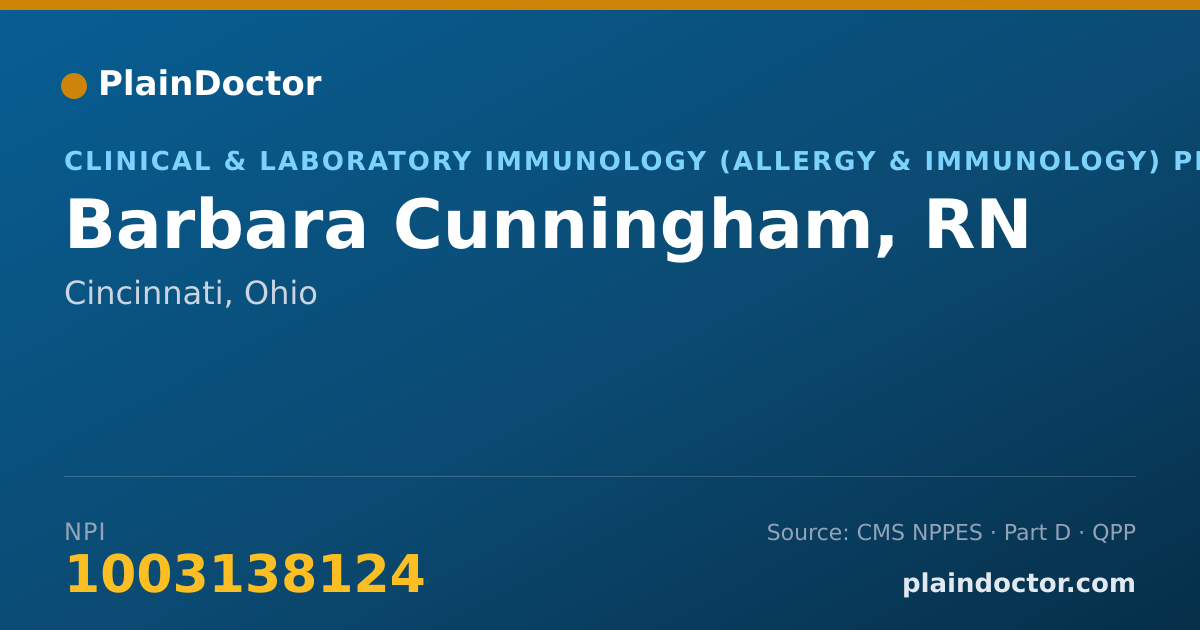 Shareable card for Barbara Cunningham, RN - Clinical & Laboratory Immunology (Allergy & Immunology) Physician, Cincinnati, OH