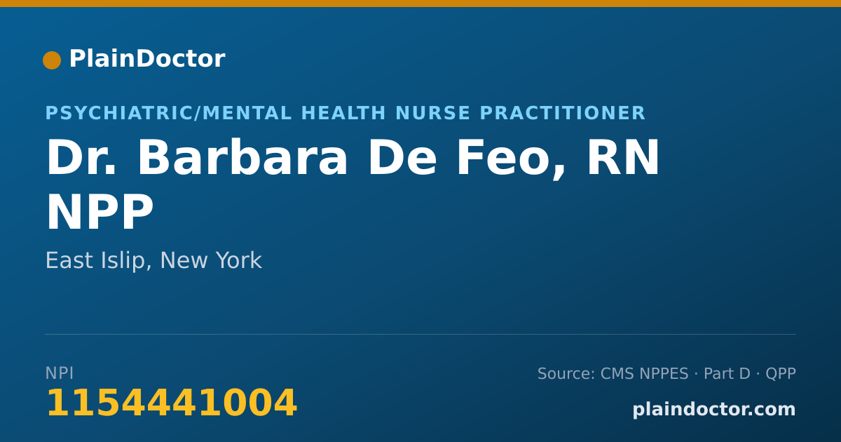Shareable card for Barbara De Feo, RN NPP - Psychiatric/Mental Health Nurse Practitioner, East Islip, NY