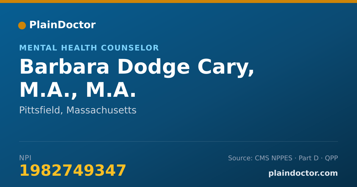 Shareable card for Barbara Dodge Cary, M.A., M.A. - Mental Health Counselor, Pittsfield, MA