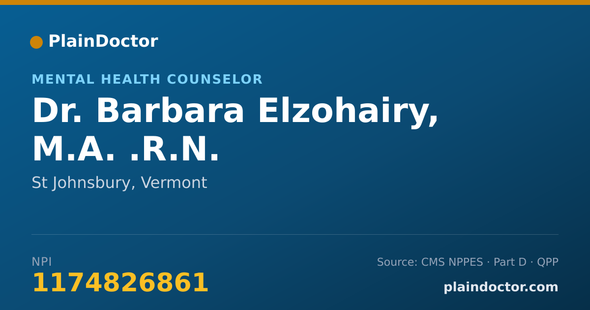 Shareable card for Barbara Elzohairy, M.A. .R.N. - Mental Health Counselor, St Johnsbury, VT