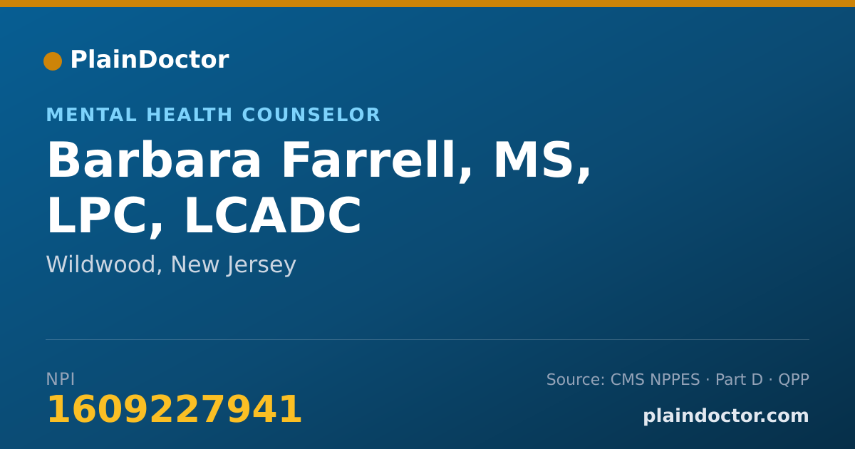 Shareable card for Barbara Farrell, MS, LPC, LCADC - Mental Health Counselor, Wildwood, NJ