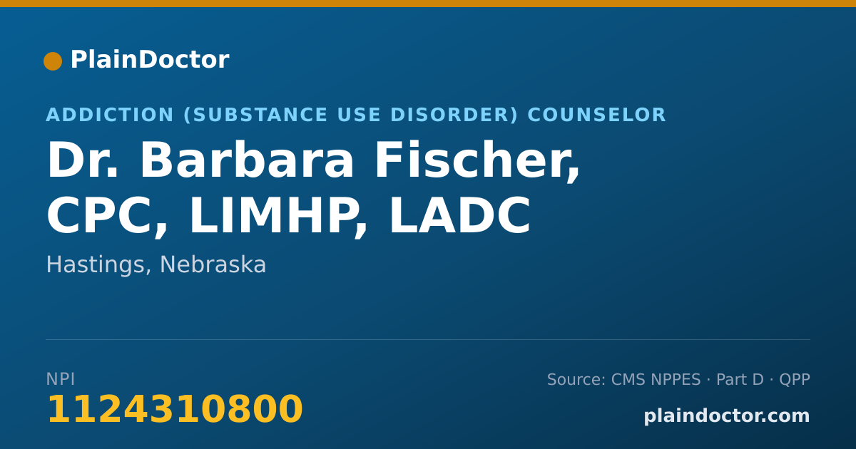 Shareable card for Barbara Fischer, CPC, LIMHP, LADC - Addiction (Substance Use Disorder) Counselor, Hastings, NE