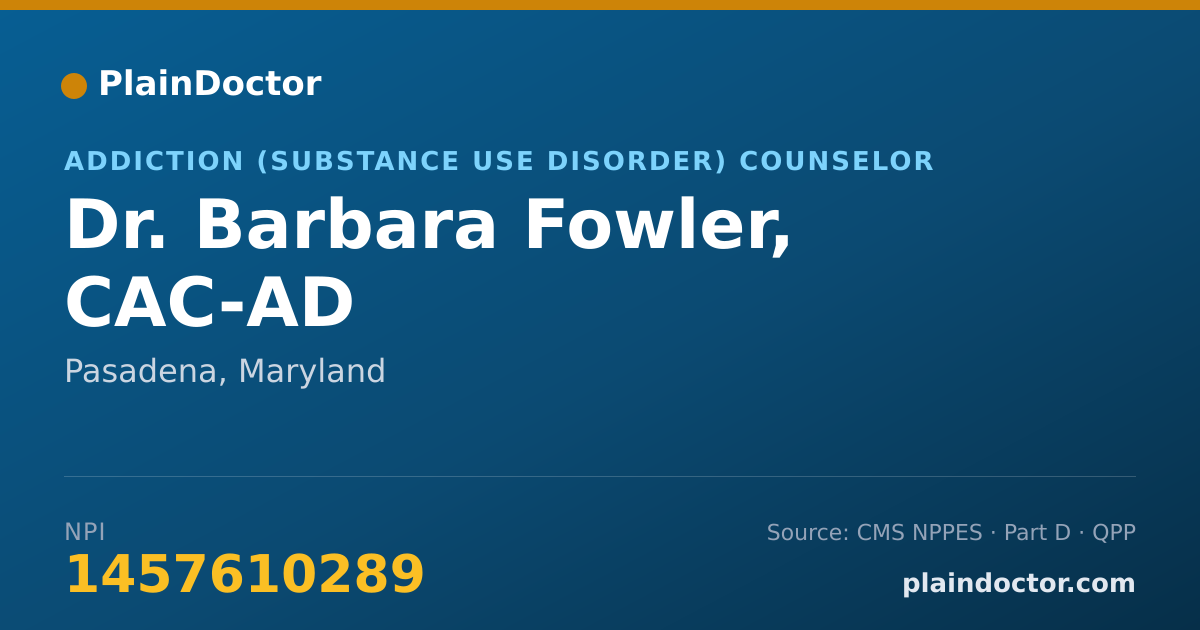 Shareable card for Barbara Fowler, CAC-AD - Addiction (Substance Use Disorder) Counselor, Pasadena, MD