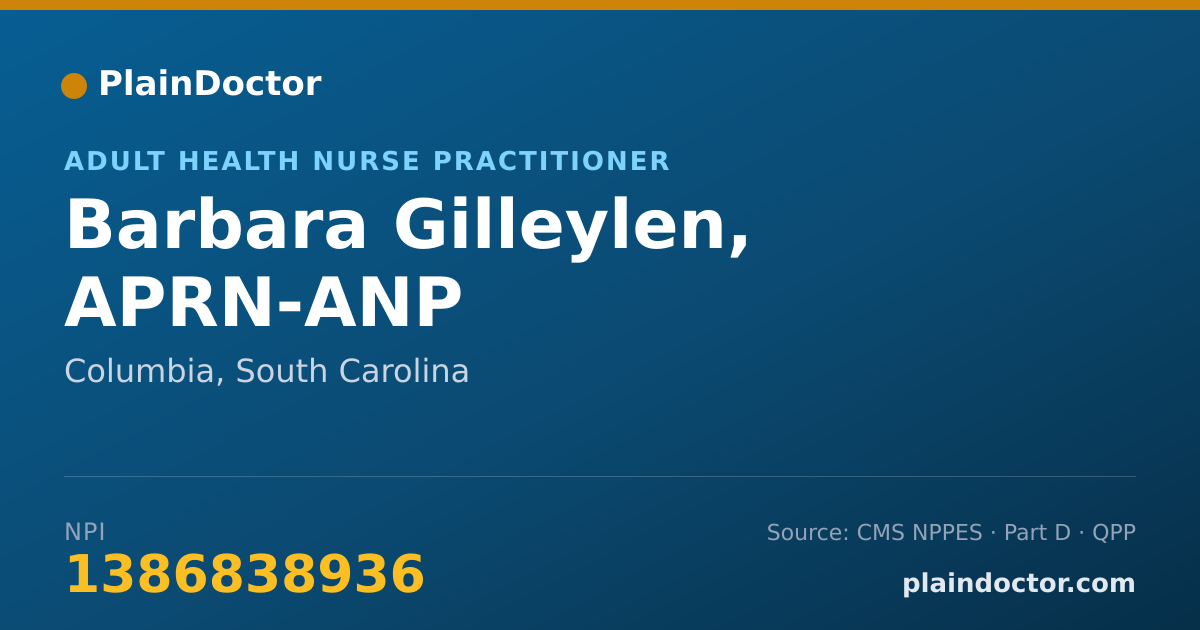 Shareable card for Barbara Gilleylen, APRN-ANP - Adult Health Nurse Practitioner, Columbia, SC