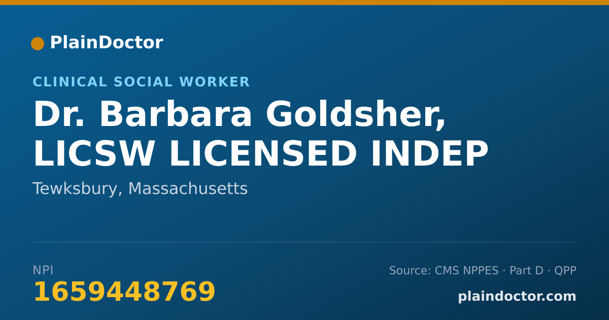 Shareable card for Barbara Goldsher, LICSW LICENSED INDEP - Clinical Social Worker, Tewksbury, MA