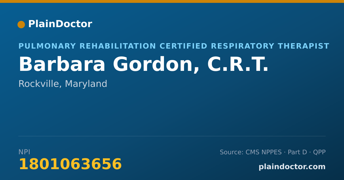 Shareable card for Barbara Gordon, C.R.T. - Pulmonary Rehabilitation Certified Respiratory Therapist, Rockville, MD