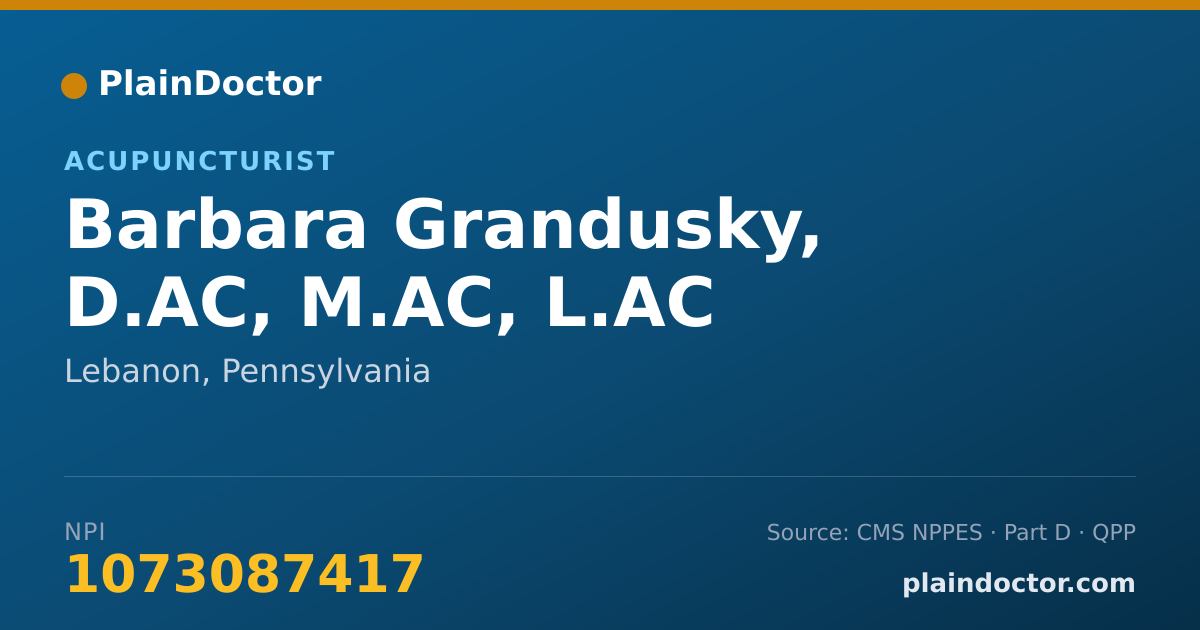 Shareable card for Barbara Grandusky, D.AC, M.AC, L.AC - Acupuncturist, Lebanon, PA