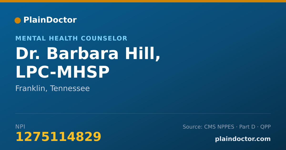 Shareable card for Barbara Hill, LPC-MHSP - Mental Health Counselor, Franklin, TN