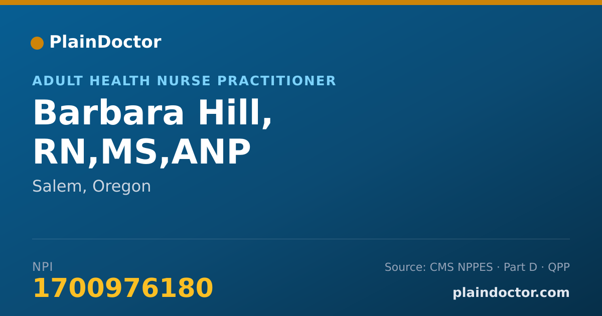 Shareable card for Barbara Hill, RN,MS,ANP - Adult Health Nurse Practitioner, Salem, OR