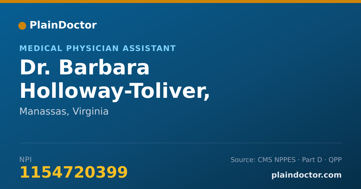 Shareable card for Barbara Holloway-Toliver, PHYSICIAN ASSISTANT - Medical Physician Assistant, Manassas, VA