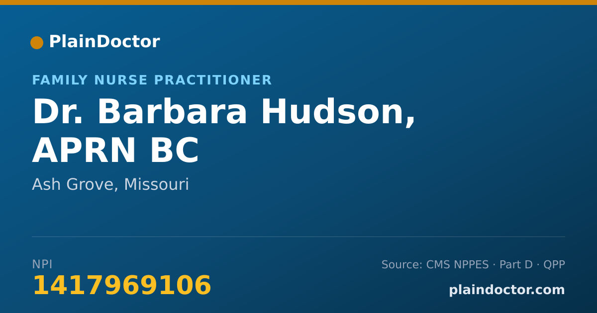 Shareable card for Barbara Hudson, APRN BC - Family Nurse Practitioner, Ash Grove, MO