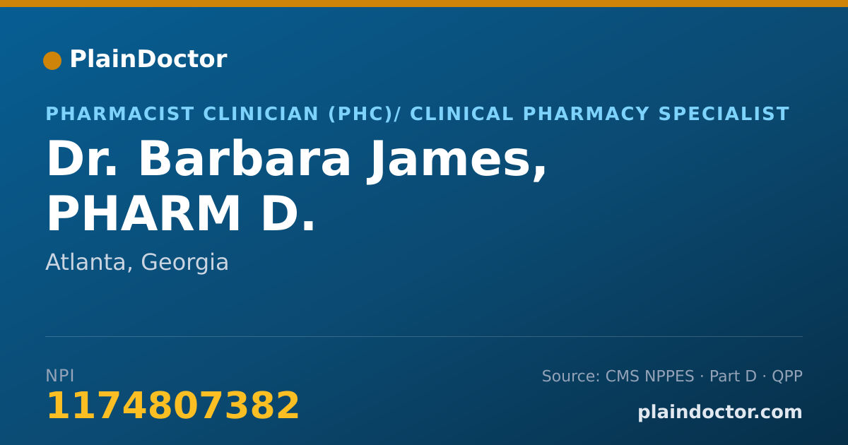 Shareable card for Barbara James, PHARM D. - Pharmacist Clinician (PhC)/ Clinical Pharmacy Specialist, Atlanta, GA