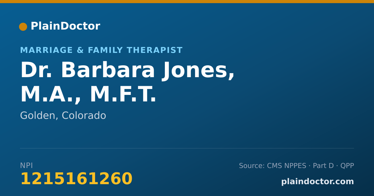 Shareable card for Barbara Jones, M.A., M.F.T. - Marriage & Family Therapist, Golden, CO