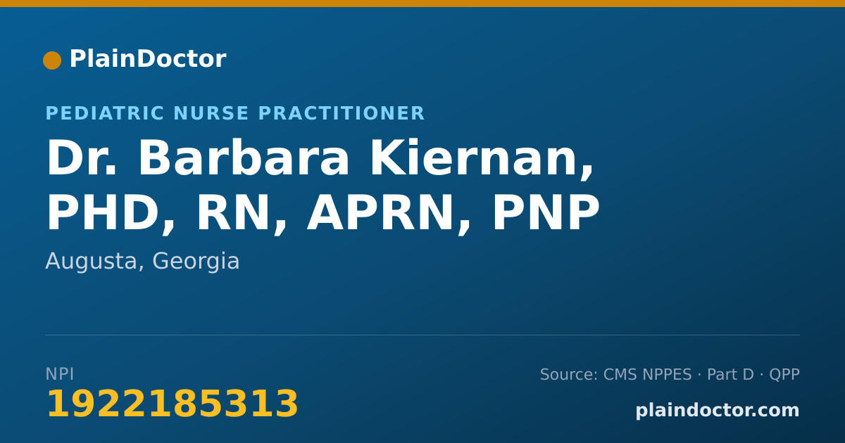 Shareable card for Barbara Kiernan, PHD, RN, APRN, PNP - Pediatric Nurse Practitioner, Augusta, GA