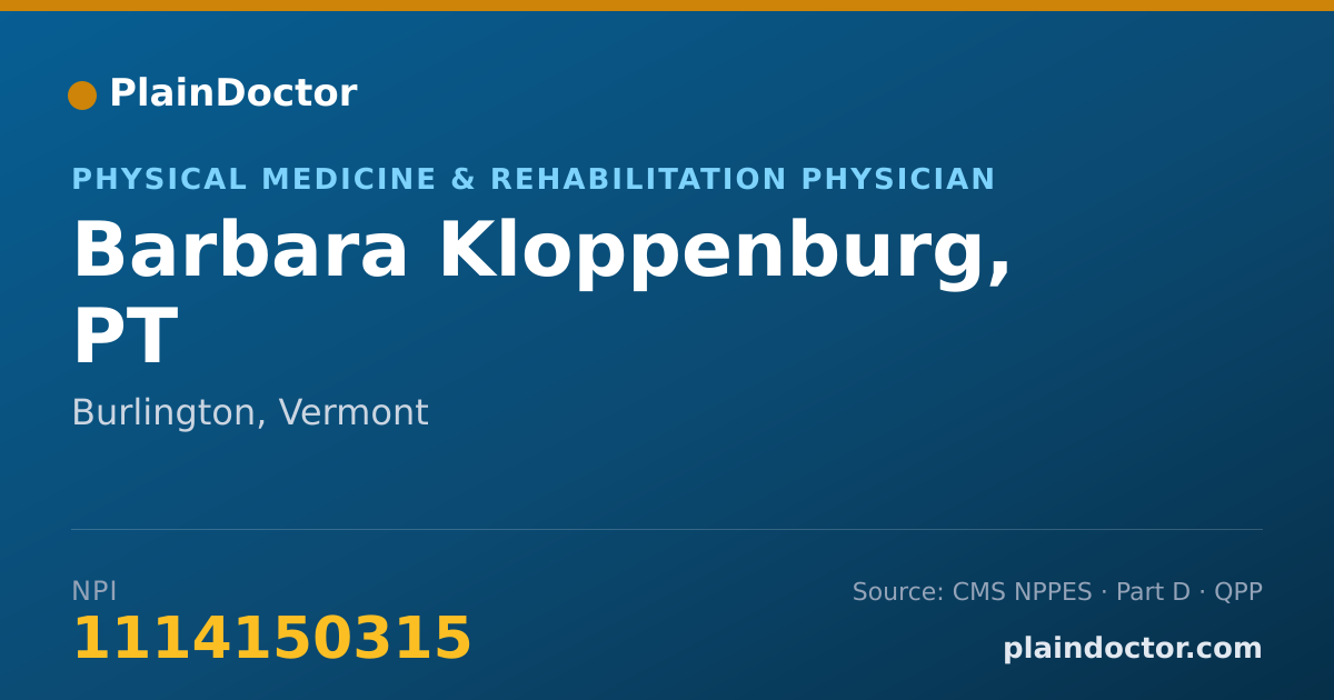 Shareable card for Barbara Kloppenburg, PT - Physical Medicine & Rehabilitation Physician, Burlington, VT