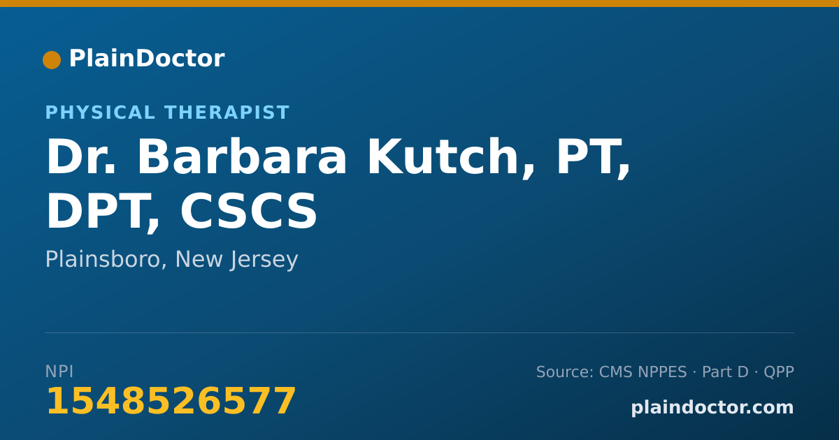 Shareable card for Barbara Kutch, PT, DPT, CSCS - Physical Therapist, Plainsboro, NJ