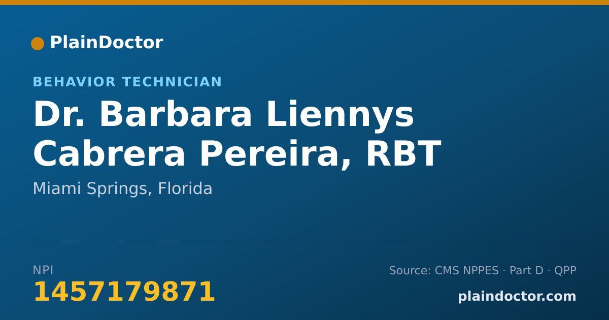 Shareable card for Barbara Liennys Cabrera Pereira, RBT - Behavior Technician, Miami Springs, FL