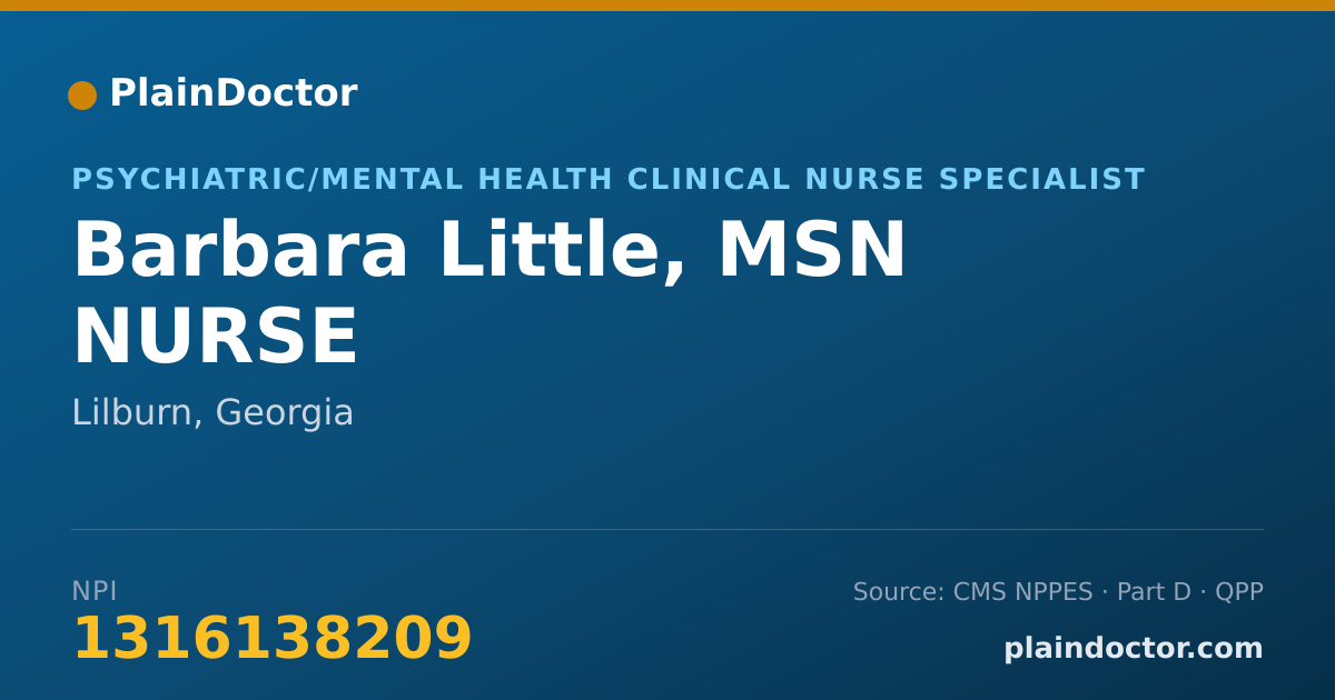 Shareable card for Barbara Little, MSN NURSE - Psychiatric/Mental Health Clinical Nurse Specialist, Lilburn, GA