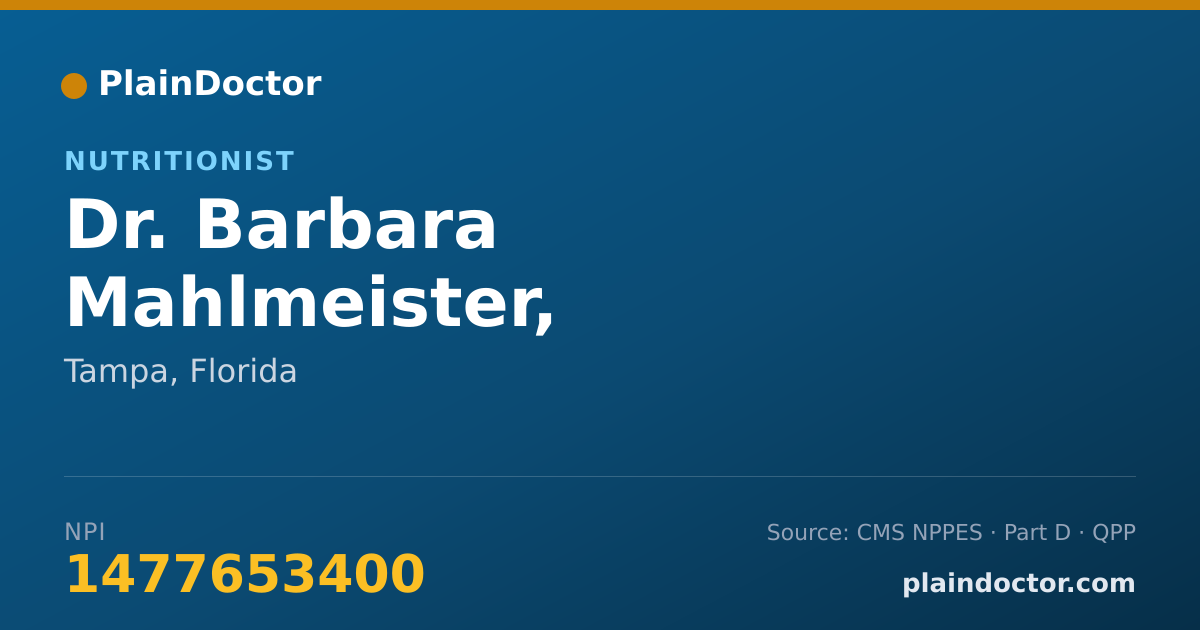 Shareable card for Barbara Mahlmeister, NUTRITIONALIST - Nutritionist, Tampa, FL