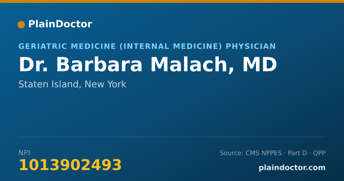 Shareable card for Barbara Malach, MD - Geriatric Medicine (Internal Medicine) Physician, Staten Island, NY