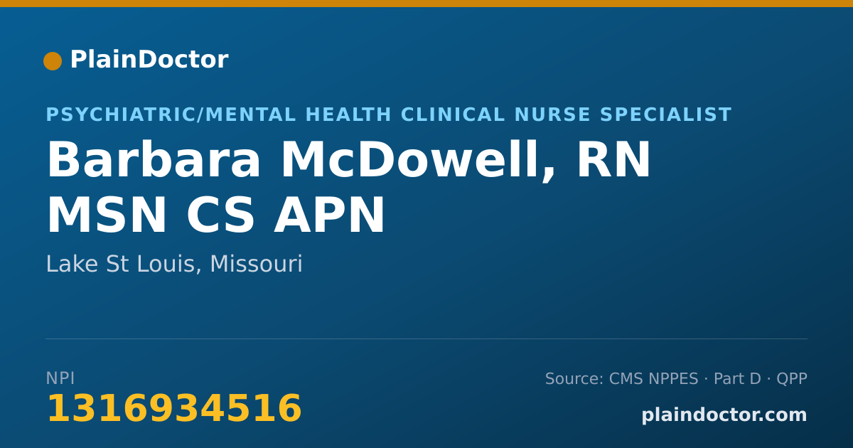 Shareable card for Barbara McDowell, RN MSN CS APN - Psychiatric/Mental Health Clinical Nurse Specialist, Lake St Louis, MO
