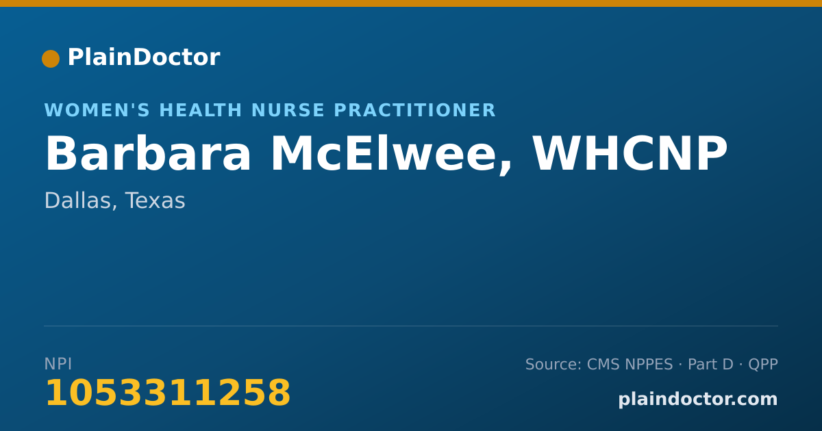 Shareable card for Barbara McElwee, WHCNP - Women's Health Nurse Practitioner, Dallas, TX