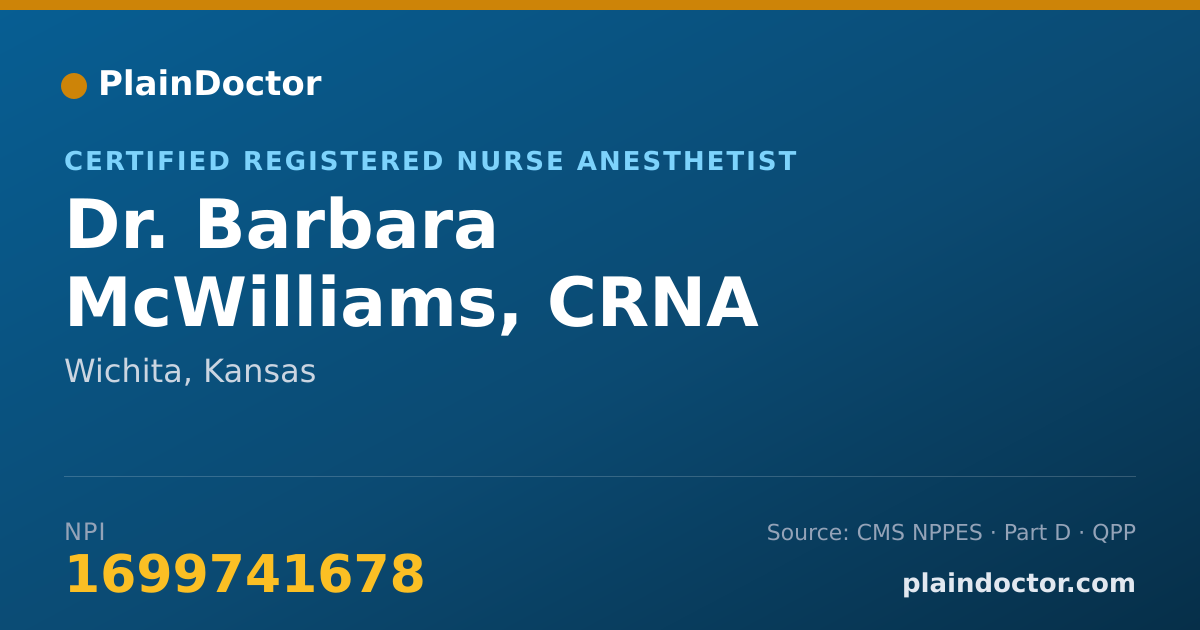 Shareable card for Barbara McWilliams, CRNA - Certified Registered Nurse Anesthetist, Wichita, KS