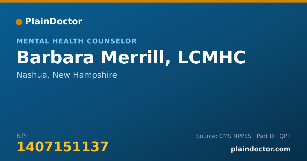 Shareable card for Barbara Merrill, LCMHC - Mental Health Counselor, Nashua, NH