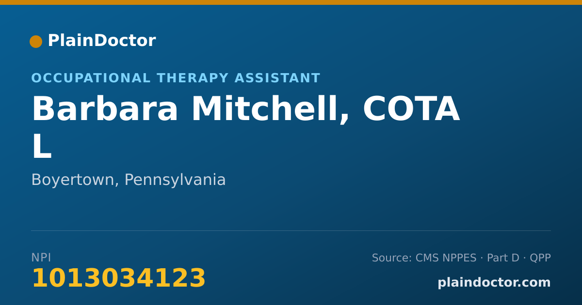 Shareable card for Barbara Mitchell, COTA L - Occupational Therapy Assistant, Boyertown, PA