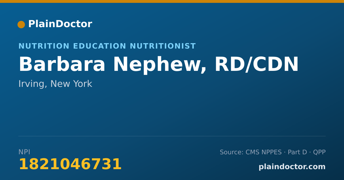 Shareable card for Barbara Nephew, RD/CDN - Nutrition Education Nutritionist, Irving, NY