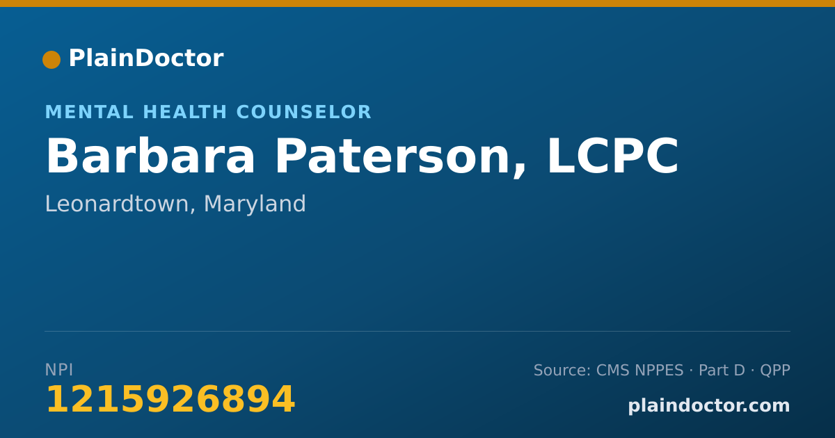 Shareable card for Barbara Paterson, LCPC - Mental Health Counselor, Leonardtown, MD