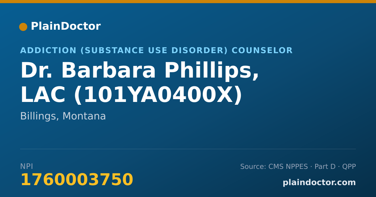 Shareable card for Barbara Phillips, LAC (101YA0400X) - Addiction (Substance Use Disorder) Counselor, Billings, MT