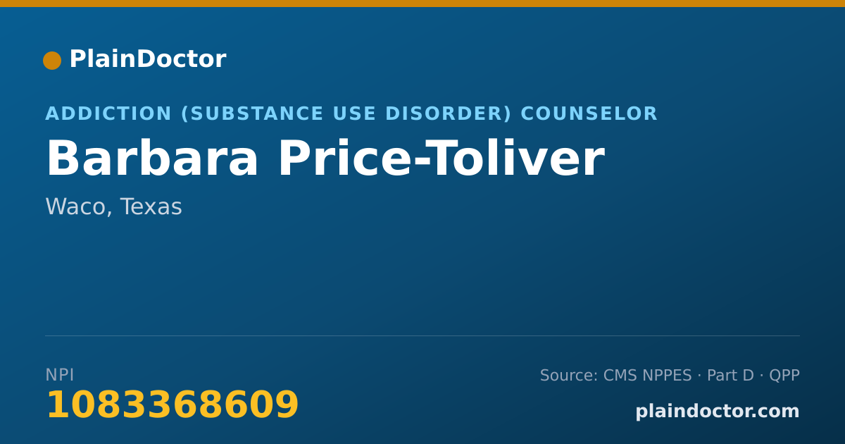 Shareable card for Barbara Price-Toliver - Addiction (Substance Use Disorder) Counselor, Waco, TX