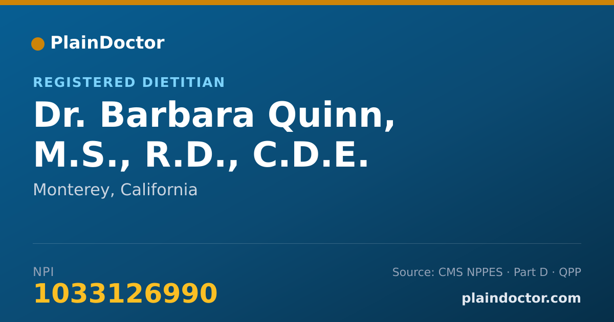 Shareable card for Barbara Quinn, M.S., R.D., C.D.E. - Registered Dietitian, Monterey, CA