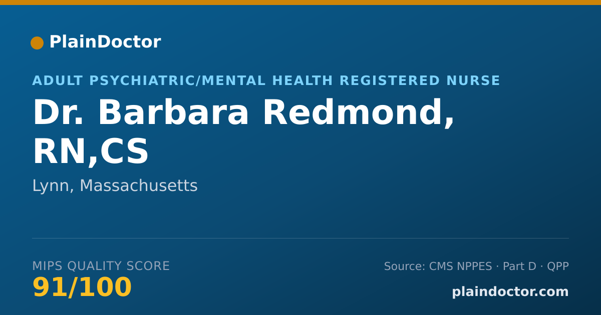 Shareable card for Barbara Redmond, RN,CS - Adult Psychiatric/Mental Health Registered Nurse, Lynn, MA
