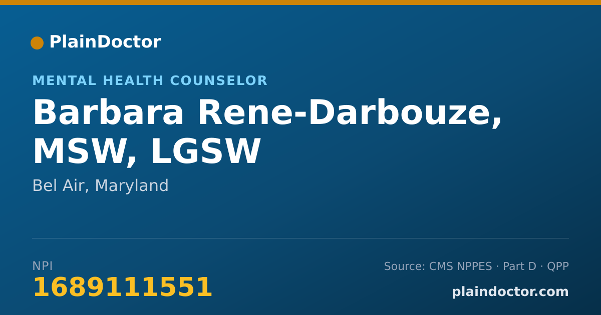 Shareable card for Barbara Rene-Darbouze, MSW, LGSW - Mental Health Counselor, Bel Air, MD