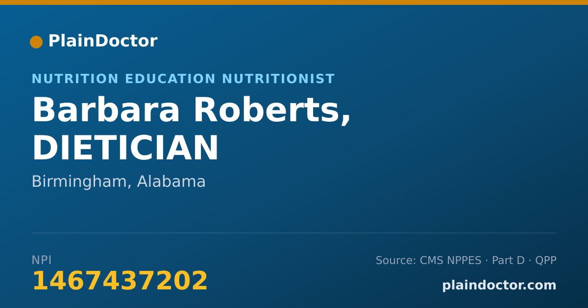 Shareable card for Barbara Roberts, DIETICIAN - Nutrition Education Nutritionist, Birmingham, AL