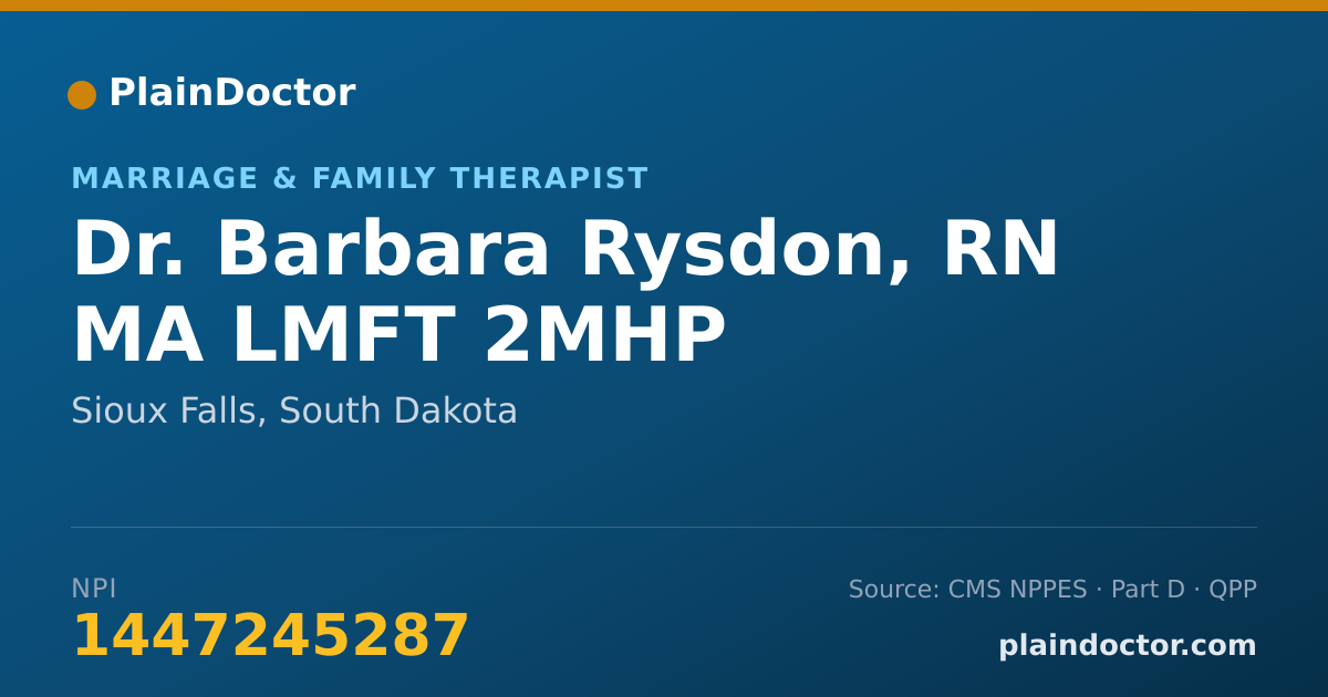 Shareable card for Barbara Rysdon, RN MA LMFT 2MHP - Marriage & Family Therapist, Sioux Falls, SD