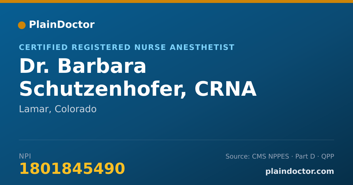 Shareable card for Barbara Schutzenhofer, CRNA - Certified Registered Nurse Anesthetist, Lamar, CO