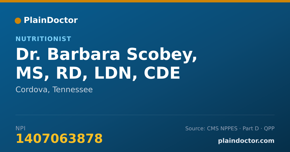 Shareable card for Barbara Scobey, MS, RD, LDN, CDE - Nutritionist, Cordova, TN
