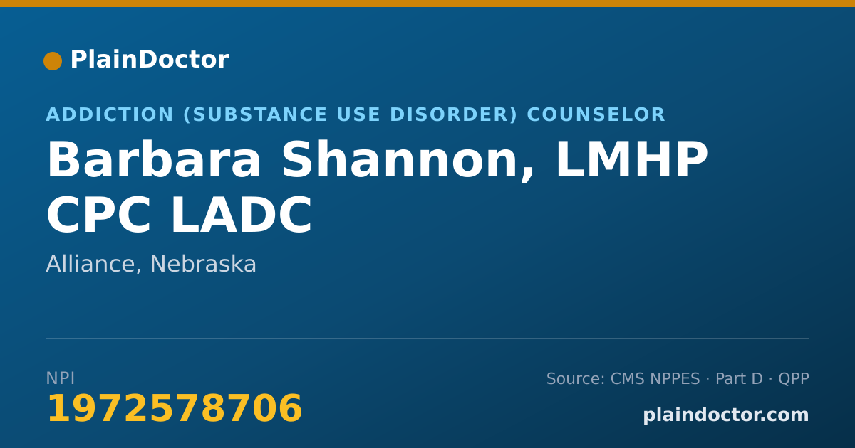 Shareable card for Barbara Shannon, LMHP CPC LADC - Addiction (Substance Use Disorder) Counselor, Alliance, NE