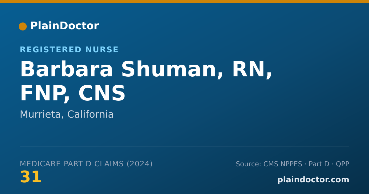 Shareable card for Barbara Shuman, RN, FNP, CNS - Community Health/Public Health Clinical Nurse Specialist, Murrieta, CA