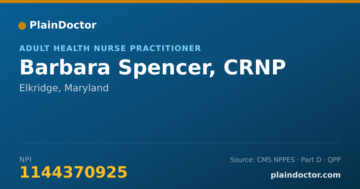 Shareable card for Barbara Spencer, CRNP - Adult Health Nurse Practitioner, Elkridge, MD