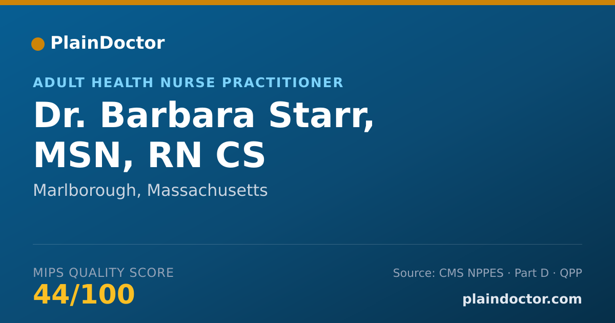 Shareable card for Barbara Starr, MSN, RN CS - Adult Health Nurse Practitioner, Marlborough, MA
