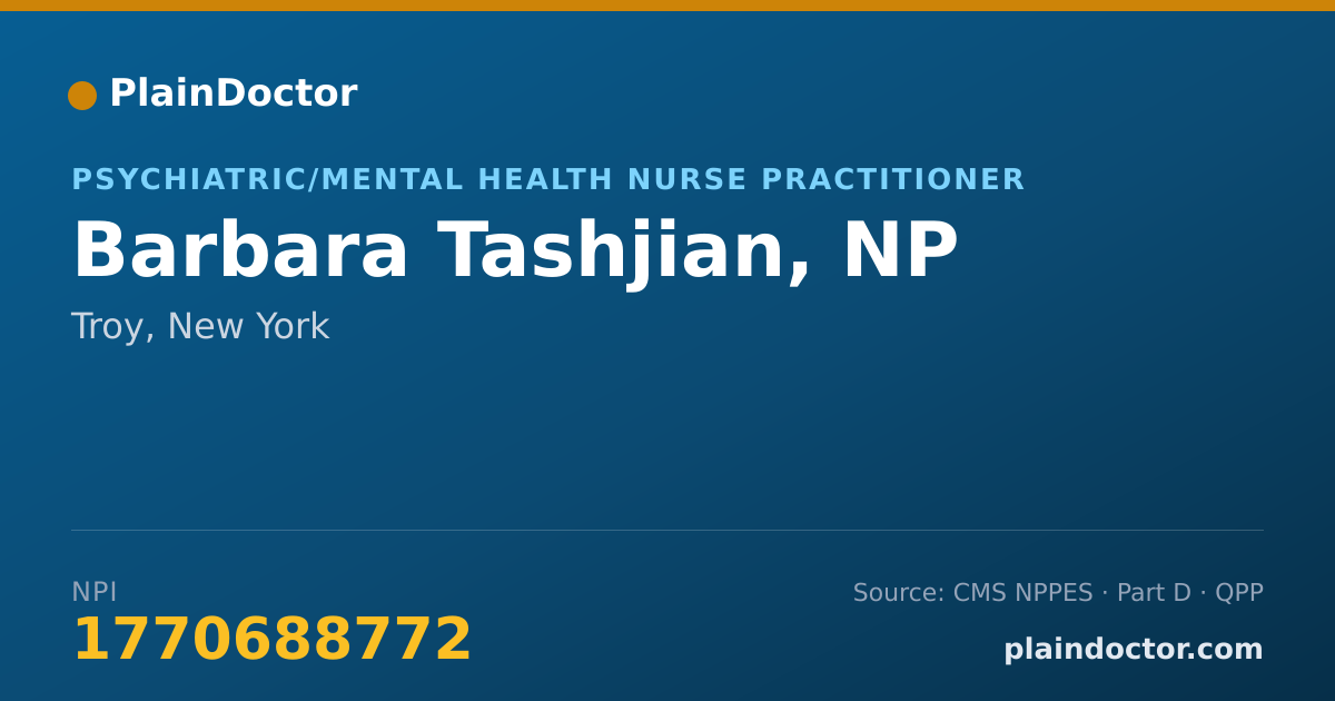 Shareable card for Barbara Tashjian, NP - Psychiatric/Mental Health Nurse Practitioner, Troy, NY