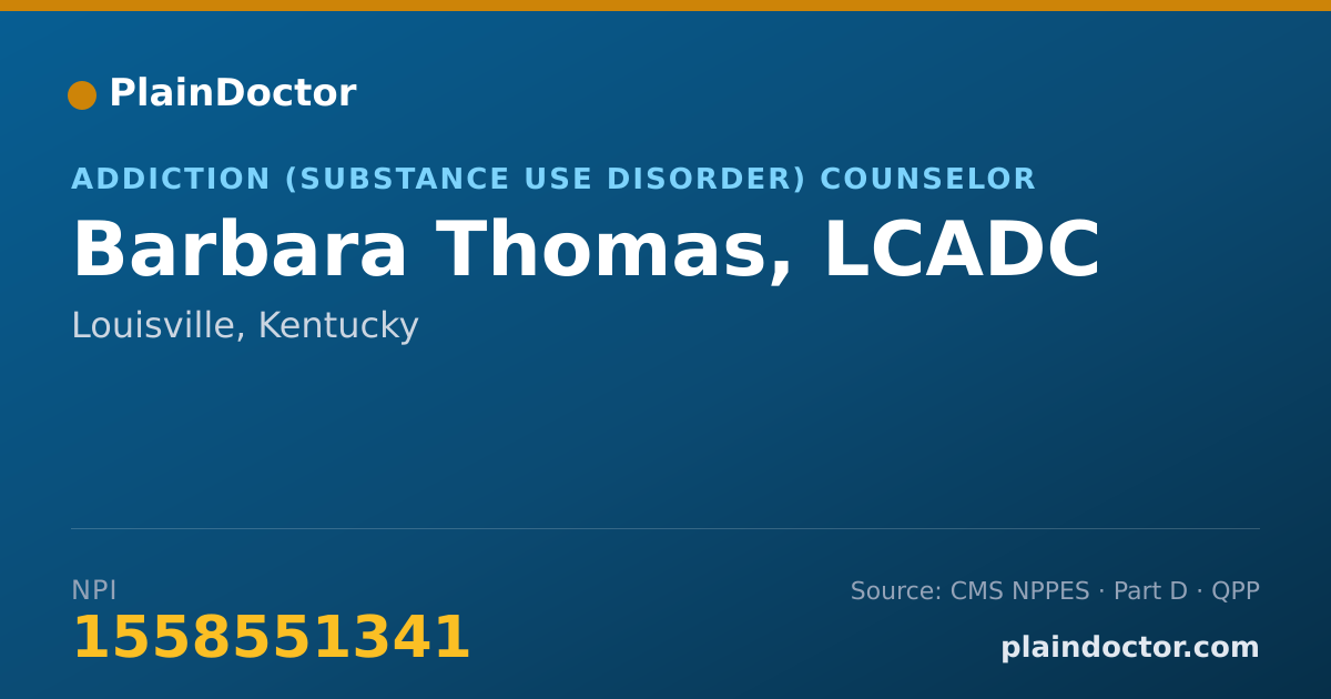 Shareable card for Barbara Thomas, LCADC - Addiction (Substance Use Disorder) Counselor, Louisville, KY