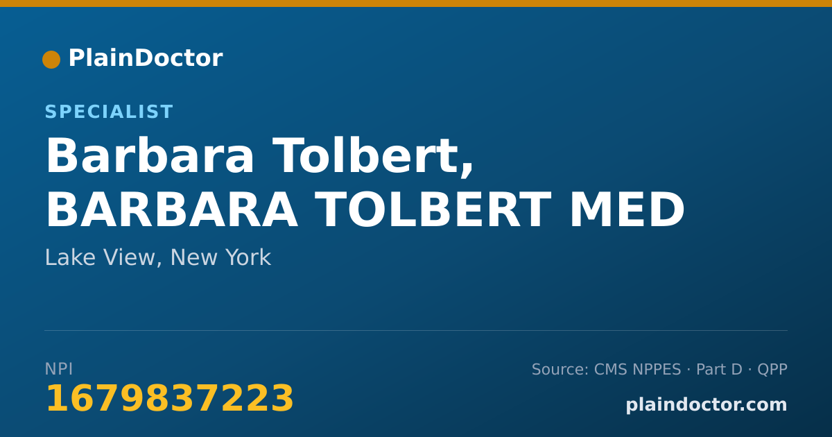 Shareable card for Barbara Tolbert, BARBARA  TOLBERT MED - Specialist, Lake View, NY