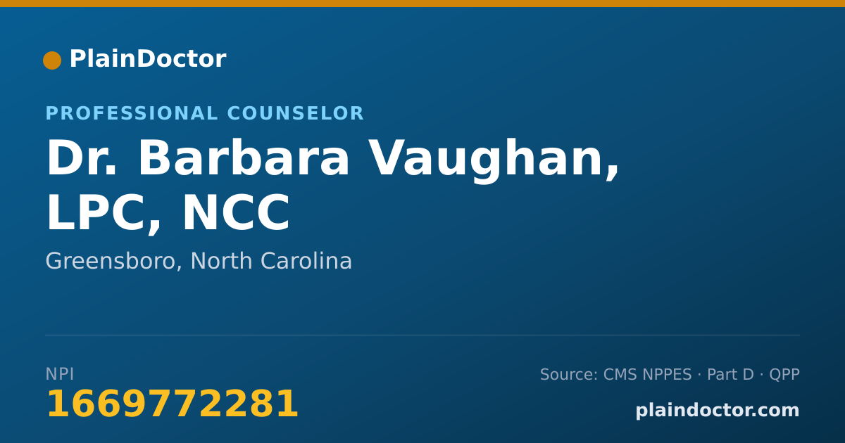 Shareable card for Barbara Vaughan, LPC, NCC - Professional Counselor, Greensboro, NC