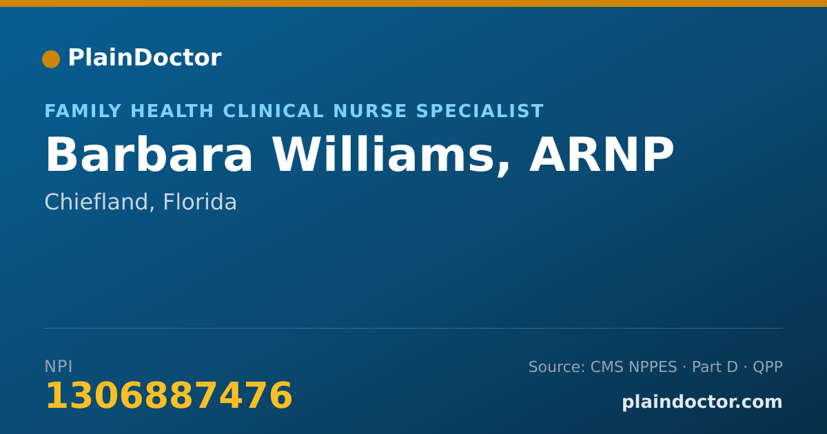 Shareable card for Barbara Williams, ARNP - Family Health Clinical Nurse Specialist, Chiefland, FL